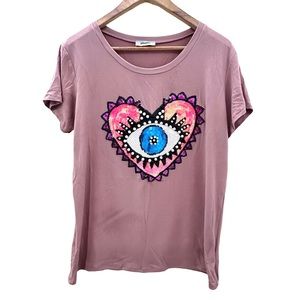 Evil Eye - Sequin Dusty Pink Embellished T Shirt - Size Large